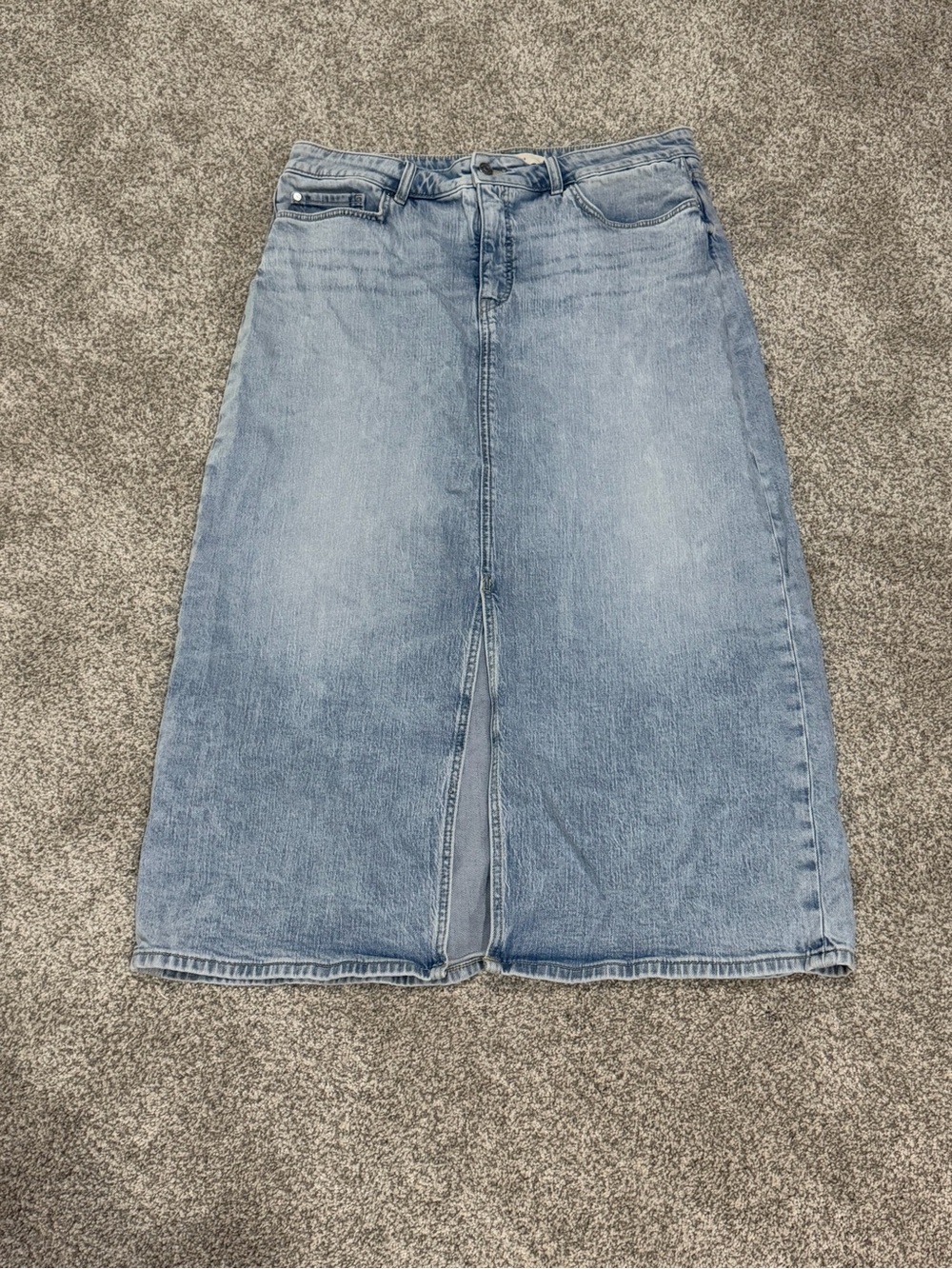 Light Wash Denim Maxi Skirt with Front and Back Slit